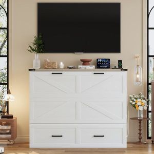 Letto a scomparsa matrimoniale in stile rustico con stazione di ricarica, piattaforma pieghevole e ampio cassetto contenitore per camere degli ospiti - Product Image 2