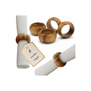 Wholesale Carved Brown Acacia Wood Napkin Rings Eco-Friendly Natural Wood Holders <b>Table</b> Decoration for Party Wooden Napkin Rings - Product Image 4