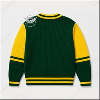 Cardigan en tricot plat à col en V pour femmes, style Chi Eta Phi Sorority, vert et jaune, brodé, style preppy, pull d'hiver