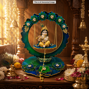 Jhoola de Resina Hecha a Mano de Lujo con Diseño de Laddu Gopal |   Columpio Decorativo Kanha Ji Krishna para el Hogar, Templo, Decoración para el Festival Janmashtami - Product Image 5
