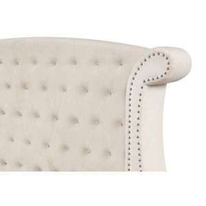 Letto matrimoniale imbottito in legno color crema con cristalli e design elegante - Product Image 5