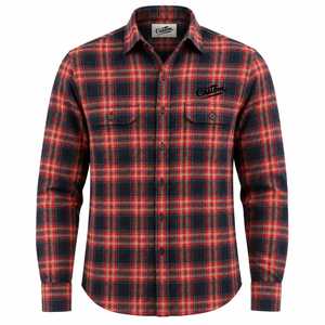 Custom Men's Long Sleeve Plaid Flannel Shirt Regular Fit Casual Red Navy 100% Cotton Heat-Transfer Printed Single <b>Button</b> Closure - Product Image 1