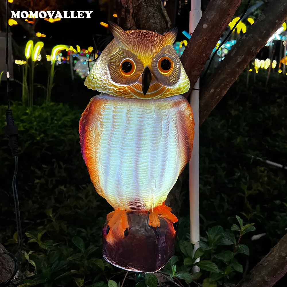 Vente en gros figurine faux yeux mascotte lampe jardin noël décor forme lumière décoration cour maison décor led hibou 3d à vendre