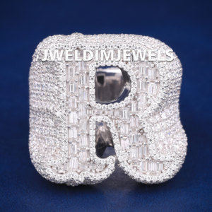 R <b>initial</b> hip hop baguette cut diamond heavy look unisex <b>ring</b> ready to ship <b>ring</b> diamond tester pass moissanite 925 silver <b>ring</b> - Product Image 3