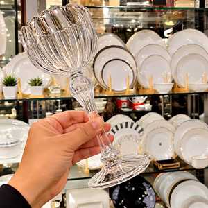 Hampshire Ribbed Goblet <b>Glass</b> <b>Set</b> Two Clear American <b>Crystal</b> Pedestal Dessert Serving Cup Party Lightweight Durable Elegant - Product Image 3