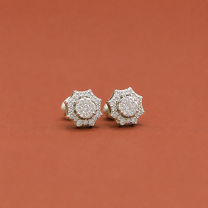 S925 Sterling Silver <b>Moissanite</b> Floral Stud <b>Earrings</b> with Round Diamond Shape Center and Petal Inspired Cluster Design - Product Image 2