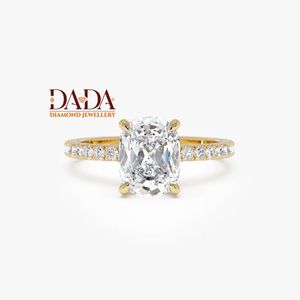 Bague de fiançailles Radiant Cushion Cut Hidden Halo pour femme, bague solitaire en diamant, bague de mariage élégante, bague de promesse d'anniversaire - Product Image 1