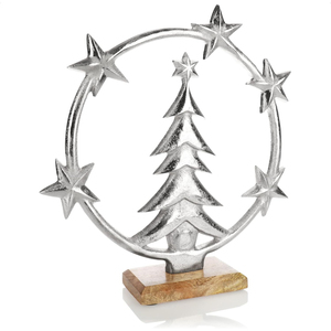 Escultura de Reno de Aluminio Plateado Hecha a Mano con Base de Madera, Estatua Moderna de Ciervo con Aro de Estrella Navideña de Metal, Decoración de Mesa - Product Image 3