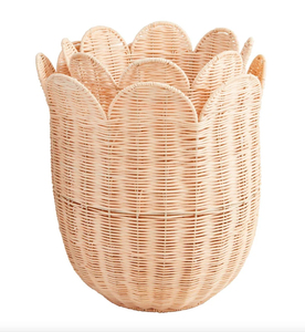 Natural Rattan Scallop Storage <b>Basket</b> Bowl Tulip Shape <b>Plant</b> Pot Eco-Friendly Home Decoration - Product Image 1