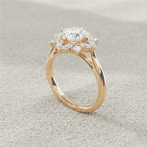 แหวนหมั้นวินเทจทรงมาควิสประดับเพชรแบบกลุ่ม ล้อมเพชรแบบฮาโล ชุบทองคำสีกุหลาบ พร้อมใบรับรอง - Product Image 4