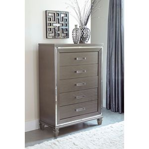 Moderno 1 pezzo grigio argento finitura metallizzata stile Glam cassettiera 5 cassetti legno camera da letto mobili acrilico Hardware smussato - Product Image 1