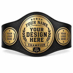 Ceinture de championnat de lutte personnalisée en cuir noir avec plaque métallique dorée, nom et logo personnalisés, équipement sportif, ceinture de championnat sur mesure - Product Image 1