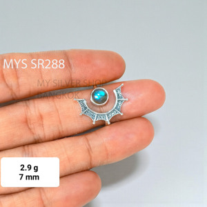 แหวนเงินประดับพลอยลาบราดอไรต์สีน้ำเงิน ดีไซน์รูปพระจันทร์ เงินแท้ 925 แหวนทำมือ คุณภาพสูง - Product Image 2