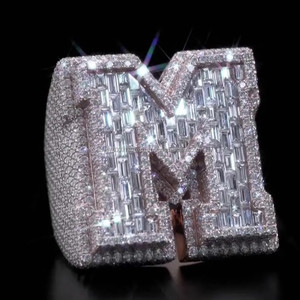 Personalized Arabic Letter <b>Ring</b> With Moissanite Diamonds Rose Gold Hip Hop Jewelry For <b>Men</b> And Women - Product Image 6