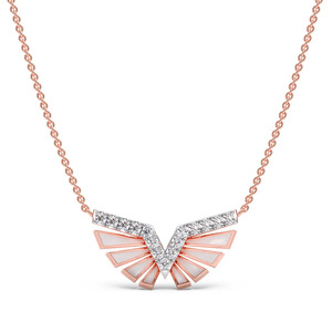 Collar de diamantes con marco en V alado, paneles en forma de abanico de oro rosa esculpido y diseño geométrico audaz con brillo. - Product Image 1