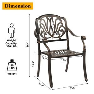 Ensemble de 2 chaises de salle à manger en aluminium moulé, empilables, avec accoudoirs, pour balcon, cour, jardin, terrasse - Product Image 3