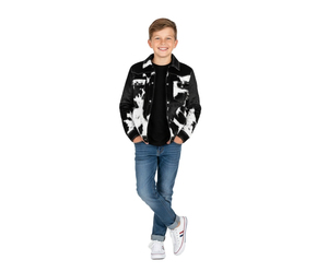 Men's Black White Cow Print PU Shirt <b>Jacket</b> Turn-down Collar Casual <b>Western</b> Style Regular Fit Autumn Wear Waterproof Breathable - Product Image 3