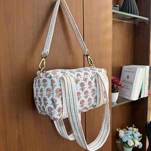 Floral Quilted Cotton <b>Duffel</b> <b>Bag</b> Women Bohemian Block Print Handmade Vintage Style Casual Travel <b>Bag</b> - Product Image 3