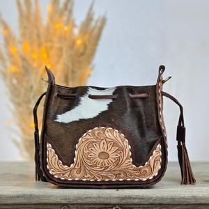 Handmade Genuine Leather Cow Hide Fur Waterproof Women's Crossbody <b>Bag</b> Turquoise Animal Prints Embossed Bohemian Style <b>ZIP</b> - Product Image 2