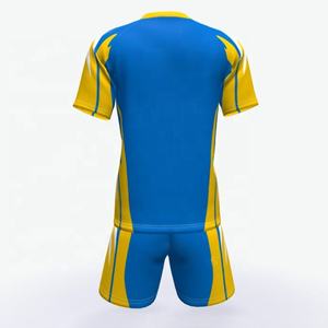 Ensemble de tenue de sport bleu et jaune personnalisé imprimé par sublimation pour adultes, été, séchage rapide, unisexe, short et t-shirt - Product Image 3