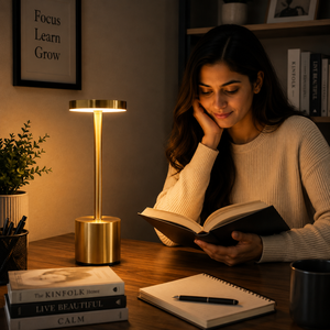 Lámpara de Mesa LED Moderna Dorada |   Lámpara de Escritorio Metálica Inalámbrica Recargable con Control Táctil, 2000mAh, 8 Horas de Duración, Decoración de Lujo para el Hogar y la Oficina - Product Image 4