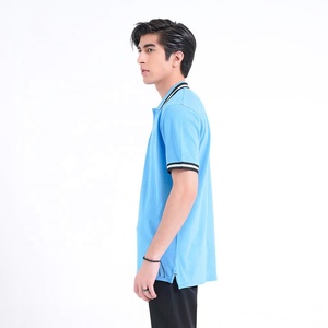 Polo bleu uni en coton, vente en gros - Product Image 3