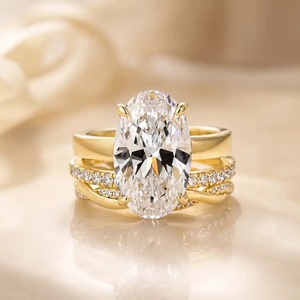 Bague de Fiançailles Ovale au Design Premium, Demi-Bague de Mariage Torsadée, Diamant D VVS Clarity, Plaqué Or sur Argent, En Promotion, Export - Product Image 2