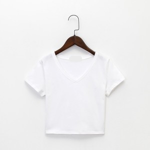 Women's <b>White</b> Casual <b>Cropped</b> T-<b>Shirt</b> Short Sleeve Crew Neck Slim Fit Solid Color 100% Cotton Logo Minimalist Quick Dry Summer - Product Image 1
