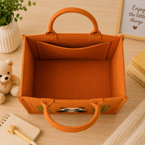 Sac fourre-tout en jute Panda de dessin animé 24x20x12cm, sac de courses à porter à la main, couleur orange, usage quotidien - Product Image 5