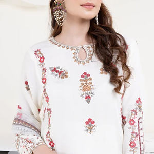 Shalwar Kameez pour femmes, en soie et mousseline, avec broderie florale épaisse, respirant, style pakistanais décontracté, en tissu lawn, avec foulard standard - Product Image 6