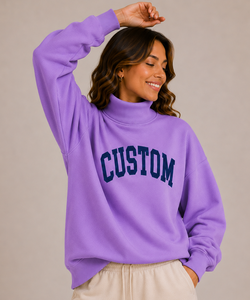 Women's Oversized Mock Neck Sweatshirt, Custom Logo Printing, 100% Cotton Pullover, <b>Drop</b> Shoulder Casual Streetwear - Product Image 4