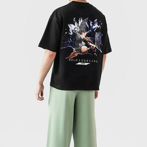 Nueva Camiseta de Estilo Japonés de Anime Solo Leveling, Personalizada, al por Mayor, Tejida, Lavada, con Cuello en V, Manga Corta, Ajuste Holgado, Patrón Sólido, Hombros Caídos - Product Image 3