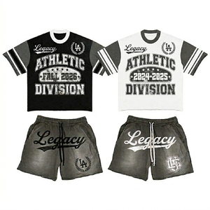 Ensemble short et chemise pour homme, été, en coton 100% délavé à l'acide, 400 g/m², tenue de sport pour homme, été - Product Image 1