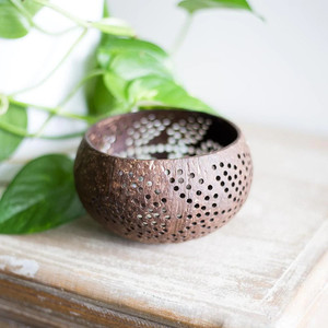 Leaf & Floral Pattern Coconut Shell Candle <b>Holders</b> for Table Centerpieces Christmas <b>Tealight</b> <b>Holder</b> Bowls From Coco Shells - Product Image 6