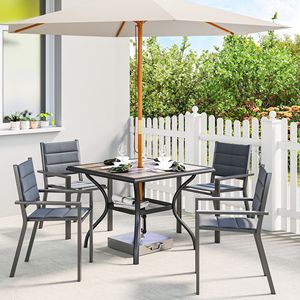 Tavolo da pranzo da esterno grigio da 37 pollici per 4 persone, leggero, con piano in finto legno, foro per ombrellone e ripiano, per giardino, cortile, patio - Product Image 2