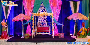 Toile de fond colorée à thème Punjabi pour la scène de la fonction Haldi Mehndi Wedding Bangle Stage avec des statues complexes - Product Image 2