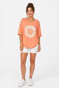 เสื้อยืดผู้หญิงฤดูร้อน สีกรมท่า ผ้าฝ้ายนุ่ม สวมใส่สบาย แขนสั้น ระบายอากาศได้ดี คุณภาพสูง ปรับแต่งได้ ลายดอกไม้ ทรงหลวมไหล่ตก - Product Image 1