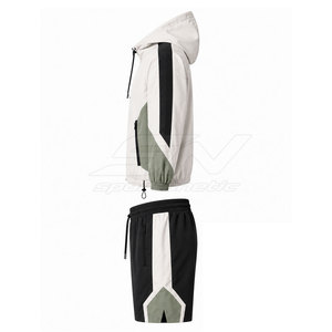 Athletic <b>Men</b> Lightweight Hooded Windbreaker Shorts Set Matching Sports Jacket And Shorts For Running Gym Outdoor Activewear - Product Image 4
