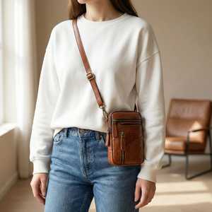 Women Genuine <b>Leather</b> <b>Soft</b> Crossbody <b>Bag</b> Men's Luxury Classic Flap Closure Durable Design Brown Color Large Capacity Business Us - Product Image 1