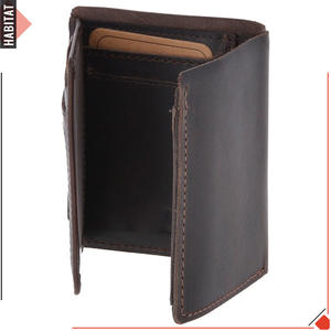 Portefeuille personnalisé en cuir véritable noir première couche gaufré pour hommes chaînes broderie décoration polyester ouvert protégé RFID - Product Image 2