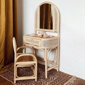 Dressing table and stool set for children rattan <b>vanity</b> desk toddler role playing <b>makeup</b> desk - Product Image 1