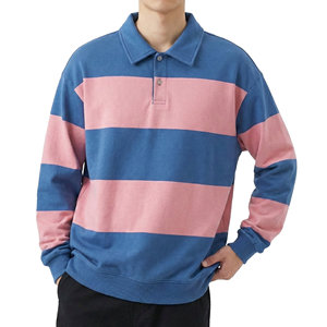 เสื้อโปโลแขนยาวลายทางผ้าคอตตอนหนานุ่มสำหรับผู้ชาย ราคาขายส่ง ทรงหลวม สไตล์สตรีทแวร์ ปลายแขนเสื้อแบบริบ - Product Image 1