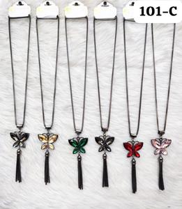 Collier long avec pendentif papillon en cristal multicolore PingBling avec pompon, bijoux fantaisie pour femmes - Product Image 1