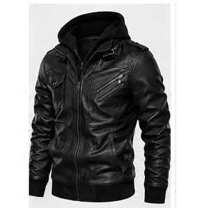 Factory Wholesale Men PU <b>Leather</b> Motorcycle <b>Jacket</b> Hooded Racer Biker <b>Jacket</b> Breathable Autumn <b>Winter</b> Stand Collar Zipper Plus - Product Image 3