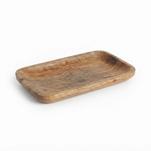 Bandeja de servir de madera al por mayor, ecológica, acanalada, de madera maciza, plato decorativo para mesa de café, hotel, restaurante y decoración del hogar. - Product Image 2