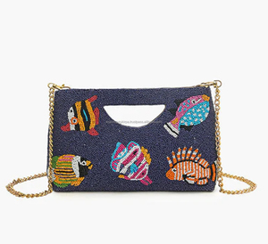 Bolsos de mano de algodón duradero con cuentas, hechos a mano, de diseño bohemio para mujer, estilo indio, para San Valentín, para la noche, compras o fiestas. - Product Image 1