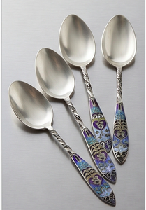 Ensemble de cuillères à thé en émail plaqué argent, design vintage, long manche, finition miroir, cuillères en métal pour la vaisselle de mariage - Product Image 4