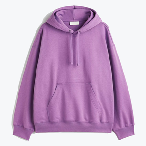 Sudadera con Capucha Morada Extra Grande para Hombre, de Felpa, Color Sólido, Corte Casual, Largo Regular, 100% Algodón, Transpirable, Tejida, para Otoño - Product Image 3