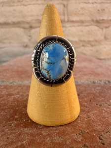 Handcrafted Oval Golden Hills <b>Turquoise</b> <b>Ring</b> Sterling Silver Size 7.75 Boho Southwestern Statement Jewelry Gift for Her - Product Image 1