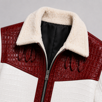 Blouson en cuir pour homme à motif crocodile, col rabattu en fausse fourrure, blouson en cuir pour motards